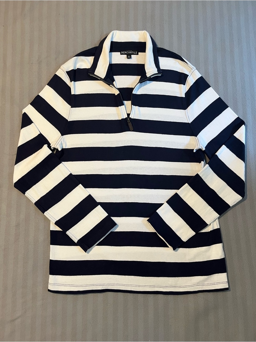 J. Crew Navy & White Striped Half-Zip Rugby Pullover